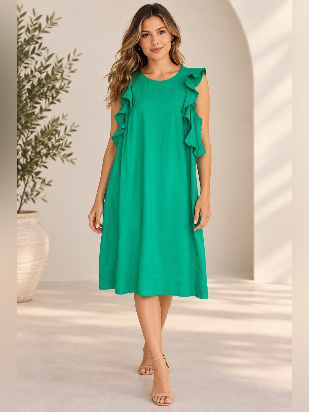 Banana Republic Green Ruffle Sleeve Dress Size 12